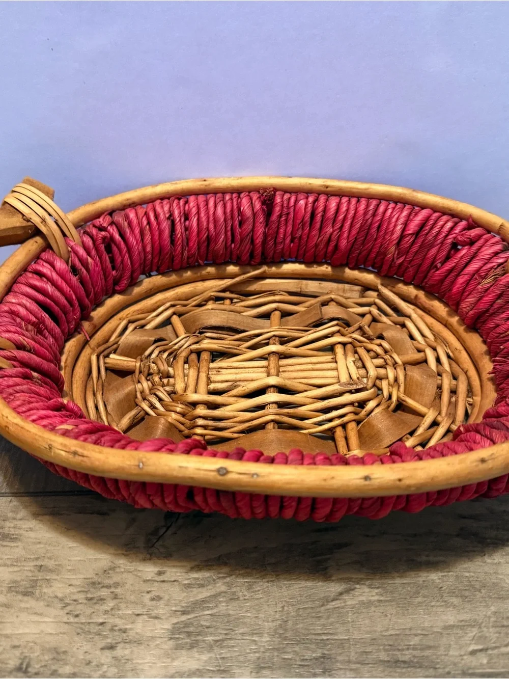 Woven Red and Natural Wicker Basket approximately 12x8x3.
